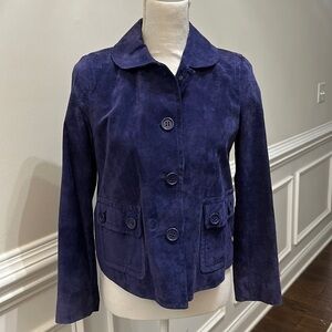 Liz Claiborne Periwinkle Blue 💯 Suede Button Down Blazer Jacket size PETITE S